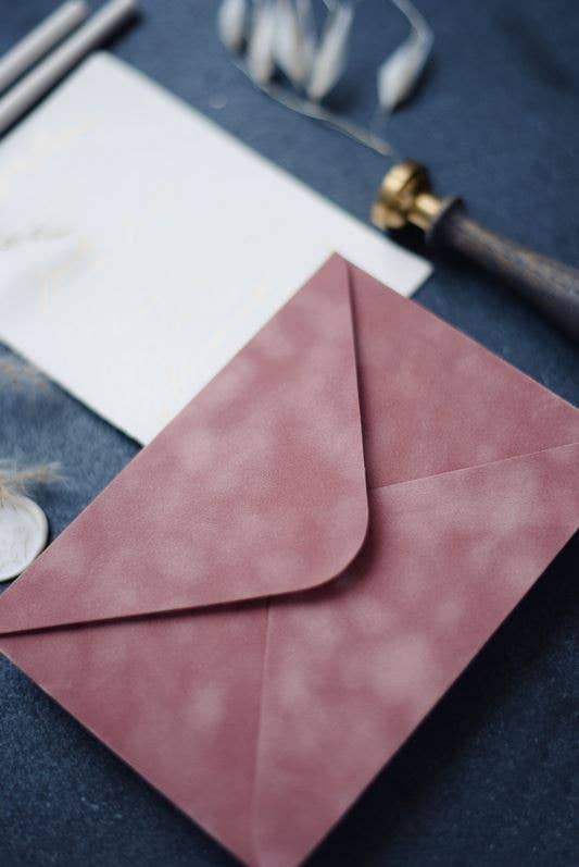 Old rose velvet paper envelope with elegant stationery