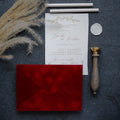 Royal red velvet paper envelope with soft textured surface